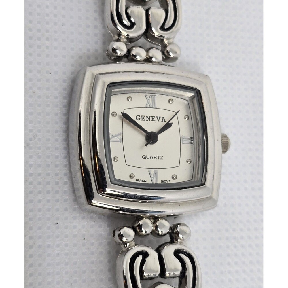 Women's Geneve Square Silver Tone Dial Case Pink Leather Strap Watch 04 - Picture 7 of 9
